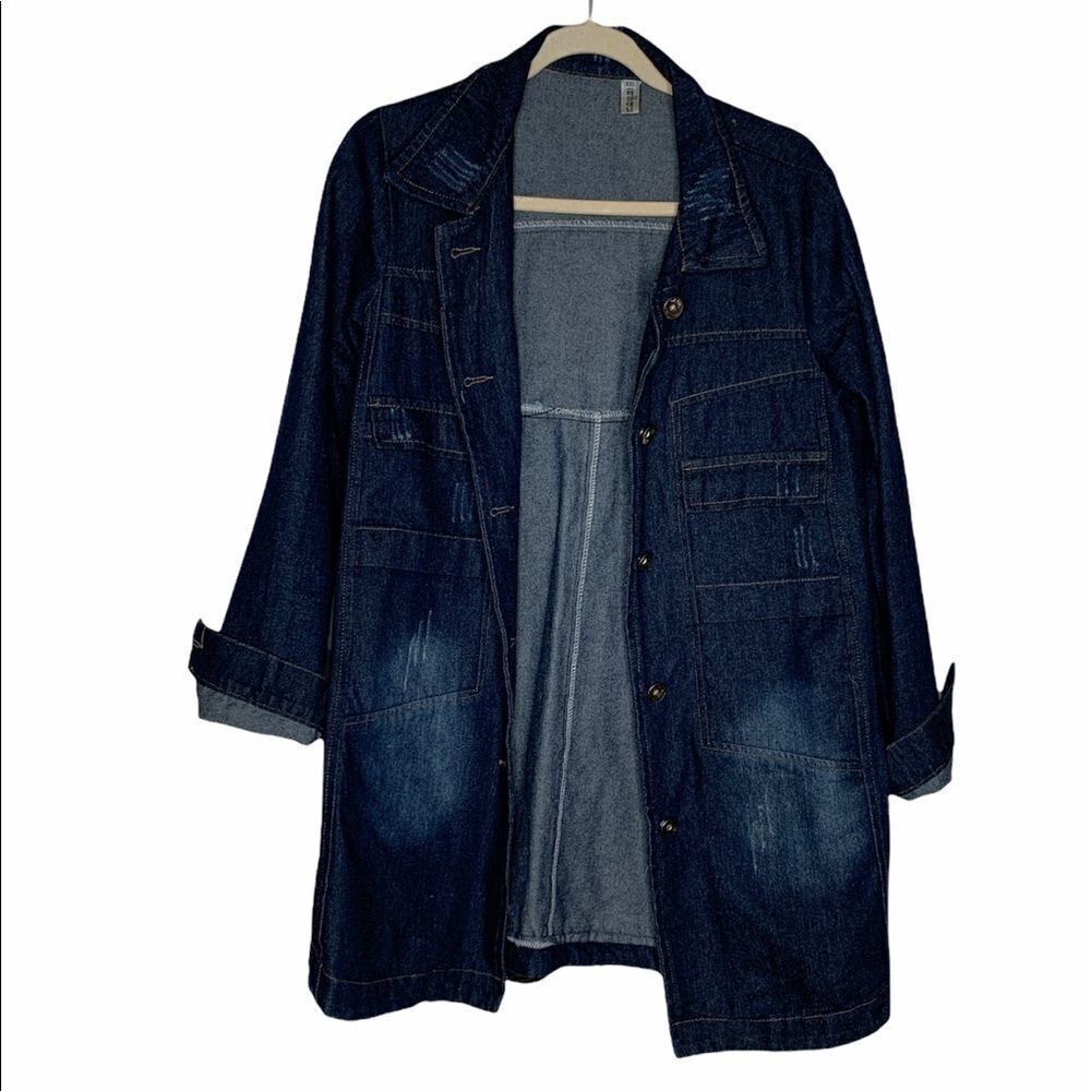 𝅺LONG Denim Distressed Jacket